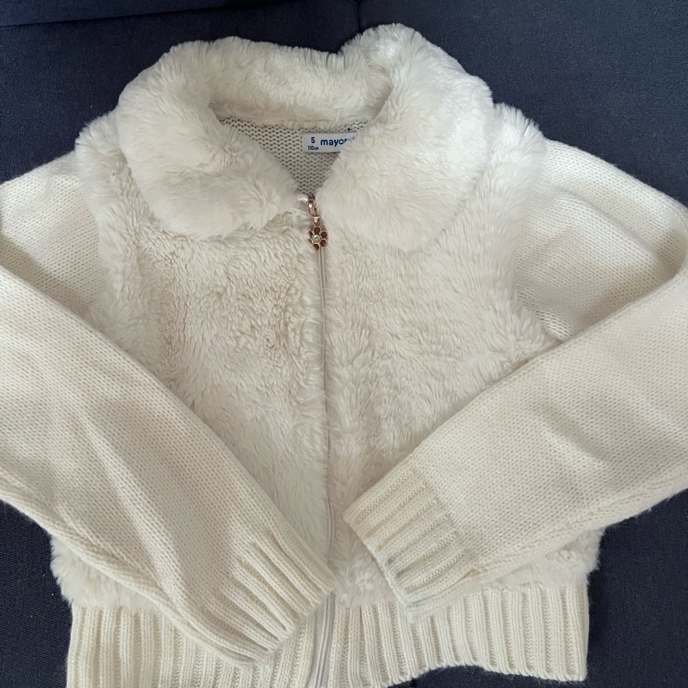 Mayoral Fur Trimmed Cardigan Size 5